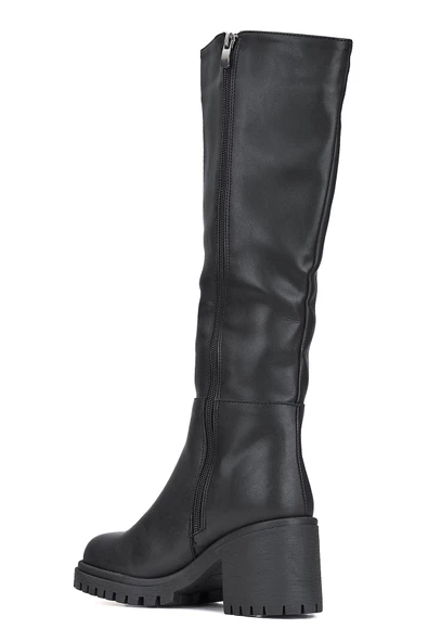 Günlük Kadın Dizaltı Çizme Kalın Yüksek Traktör Topuklu Kaymaz Taban Fermuarlı Rahat 2431 - 3