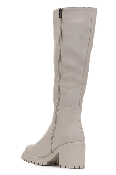 Günlük Kadın Dizaltı Çizme Kalın Yüksek Traktör Topuklu Kaymaz Taban Fermuarlı Rahat 2431 - 6