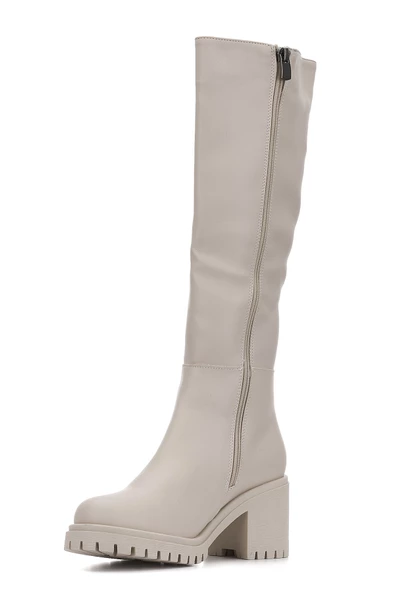 Günlük Kadın Dizaltı Çizme Kalın Yüksek Traktör Topuklu Kaymaz Taban Fermuarlı Rahat 2431 - 5