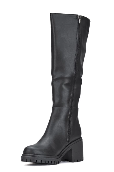 Günlük Kadın Dizaltı Çizme Kalın Yüksek Traktör Topuklu Kaymaz Taban Fermuarlı Rahat 2431 - 2