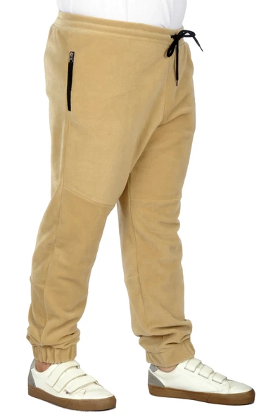 Mode XL Büyük Beden Polar Erkek Esofman Altı Fermuar cepli 22500 Bej - Resim 3