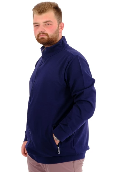 Mode XL Buyuk Beden Erkek Hırka Fermuarlı Stell Dik Yaka 20571 İndigo - 7