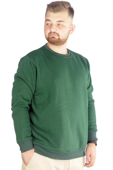 Mode XL Büyük Beden Erkek Sweatshirt  Basic 20131 Nefti - Resim 2