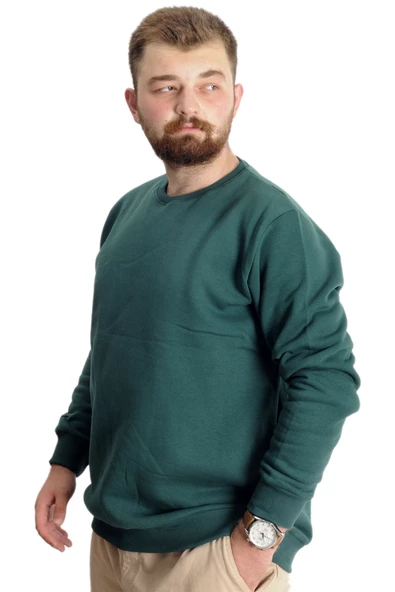 Mode XL Büyük Beden Erkek Sweatshirt  Basic 20131 Nefti - Resim 4