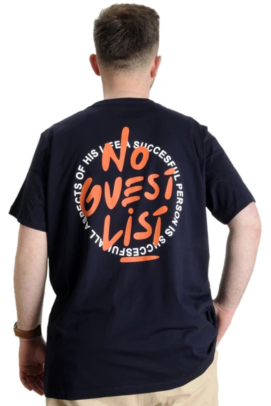 Mode XL Büyük Beden Erkek T-shirt NO GUEST LIST 23152 Lacivert - 2