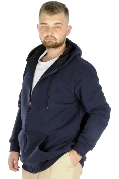 Mode XL Büyük Beden Erkek Sweatshirt Zippered Recycle B20533 Lacivert ürün görseli 1