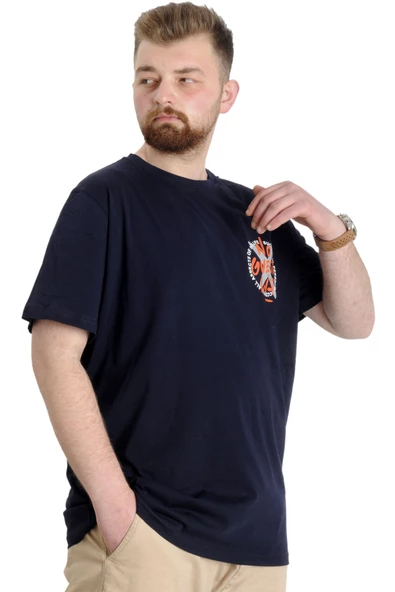 Mode XL Büyük Beden Erkek T-shirt NO GUEST LIST 23152 Lacivert - 4