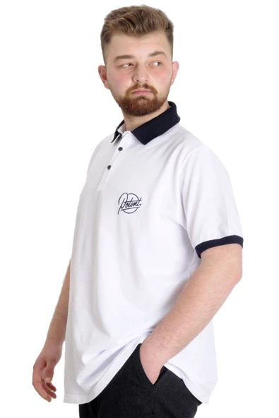 Mode XL Büyük Beden Erkek Polo T-shirt POTENT 23348 Beyaz - 2
