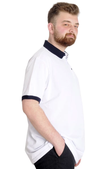 Mode XL Büyük Beden Erkek Polo T-shirt POTENT 23348 Beyaz - 3