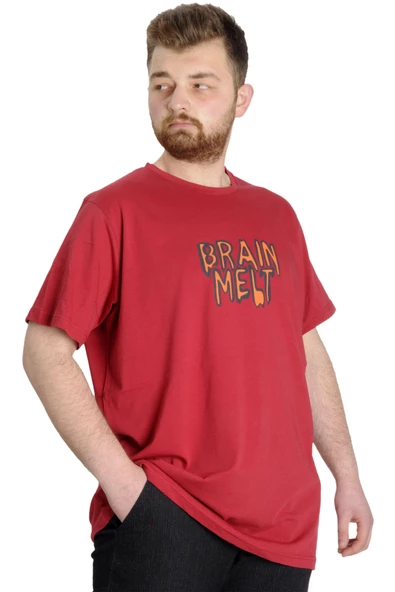 Mode XL Büyük Beden Erkek T-shirt BRAIN MELT 23141 Bordo - Resim 2