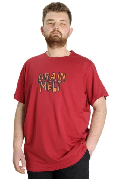 Mode XL Büyük Beden Erkek T-shirt BRAIN MELT 23141 Bordo ürün görseli 1