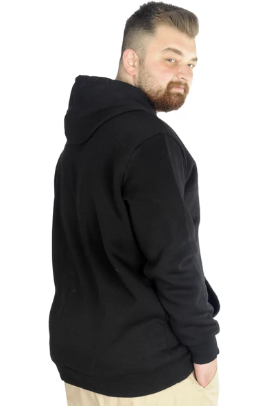 Mode XL Erkek Sweatshirt Kapşonlu Kanguru Pocket Basic 20562 Siyah - 3