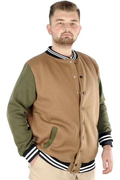 Mode XL Büyük Beden Erkek Kolej Mont Çıtçıtlı 22619 Sütlü Kahve - 2