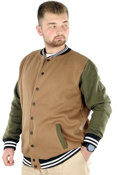 Mode XL Büyük Beden Erkek Kolej Mont Çıtçıtlı 22619 Sütlü Kahve - 3