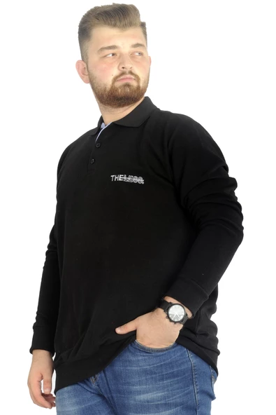 Mode XL Erkek Uzun Kol Polo The Less Waffle 22462 Siyah - 2