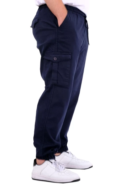 Mode XL Büyük Beden Erkek Gabardin Kargo Jogger Pantolon  Doğa 21927 Lacivert - 5