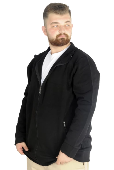 Mode XL Buyuk Beden Erkek Hırka Fermuarlı Stell  Dik Yaka 20571 Siyah - 3