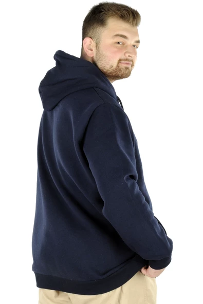 Mode XL Büyük Beden Sweat Kapson Kangoroo Pocket Recycle B20532 LACİVERT - Resim 4