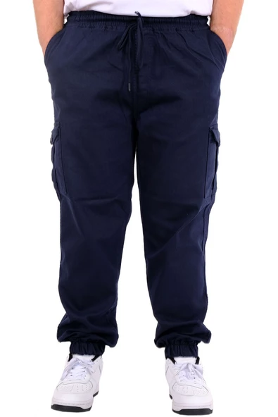 Mode XL Büyük Beden Erkek Gabardin Kargo Jogger Pantolon  Doğa 21927 Lacivert - 4