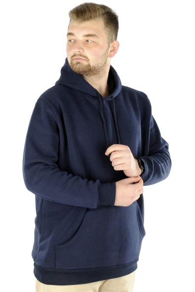 Mode XL Büyük Beden Sweat Kapson Kangoroo Pocket Recycle B20532 LACİVERT - Resim 2