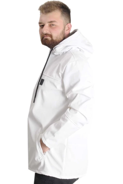 Mode XL Büyük Beden Erkek Kapüşonlu Mont Waterproof Softshell 21235 Beyaz - 2