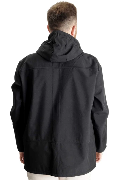 Mode XL Büyük Beden Erkek Kapüşonlu Mont Waterproof Softshell 21235 Siyah - 4
