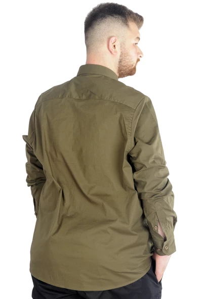 Mode XL Büyük Beden Erkek Klasik Gömlek Likralı 20351 Haki - Resim 3