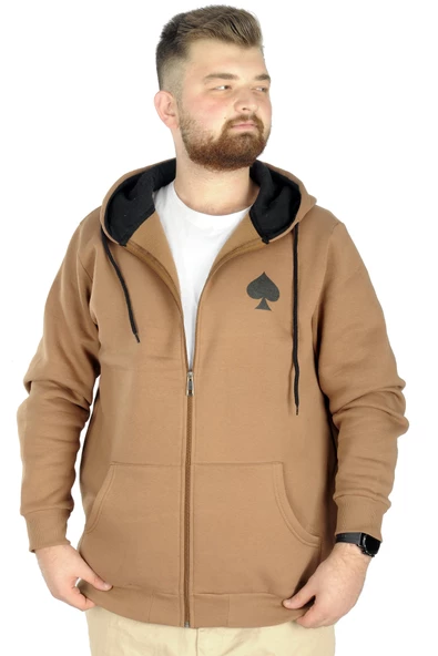 Mode XL Erkek Sweat Kapşonlu Fermuarlı 22539 Sütlü Kahve