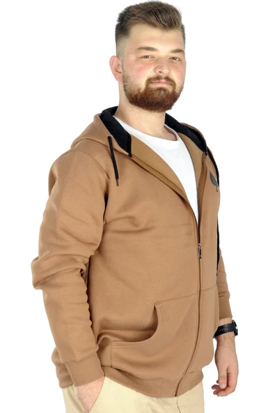Mode XL Erkek Sweat Kapşonlu Fermuarlı 22539 Sütlü Kahve - 2