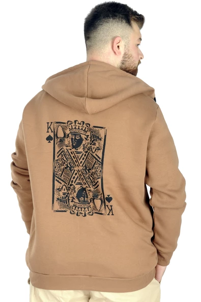 Mode XL Erkek Sweat Kapşonlu Fermuarlı 22539 Sütlü Kahve - 3