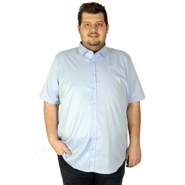 Mode XL Buyuk Beden Erkek Gömlek Kısa Kol  Classic 19394 Mavi