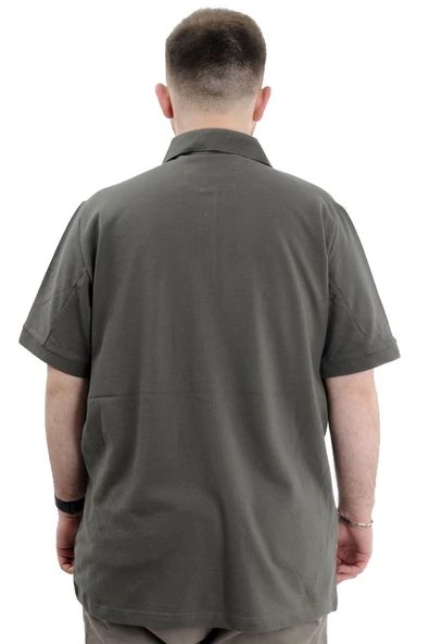 Mode XL Battal Beden Erkek Tshirt Polo Yaka Cepli Klasik Pike 20552 Haki - 5