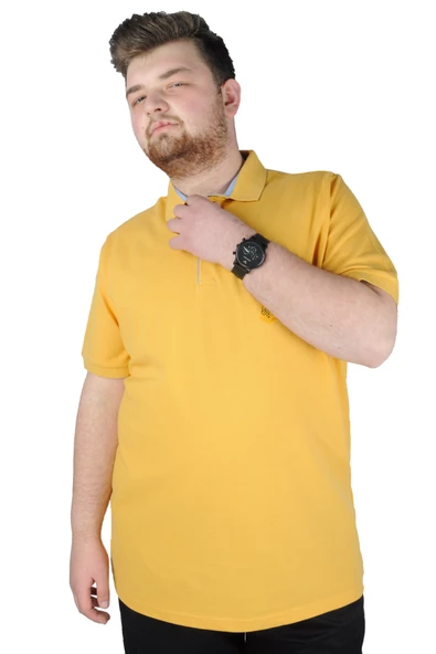 Mode XL Battal Beden Erkek Tshirt Polo Yaka Nakışlı Klasik Pike 20553 Hardal ürün görseli 1