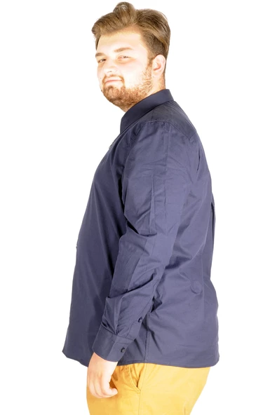 Mode XL Büyük Beden Erkek Klasik Gömlek Likralı 20351 Lacivert - 3