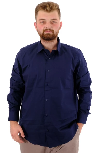 Mode XL Büyük Beden Erkek Klasik Gömlek Likralı 20351 Lacivert - 4