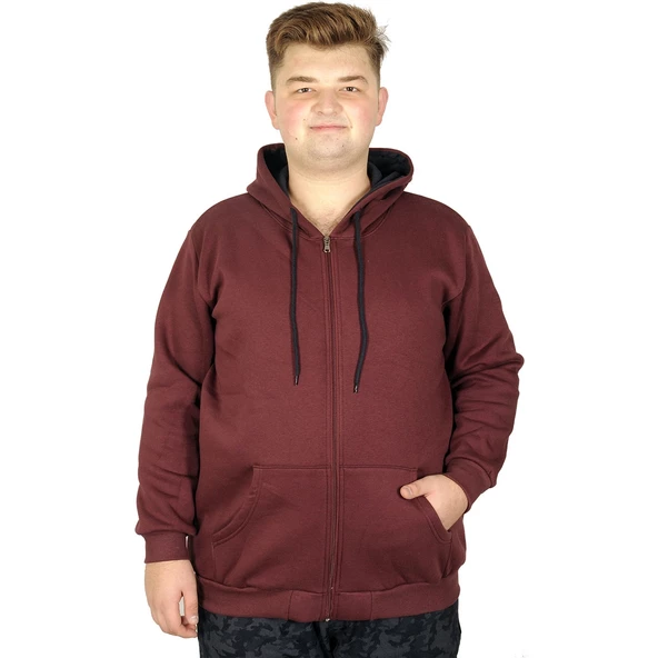 Mode XL Erkek Sweatshirt Kapşonlu Zippered Basic 20543 Mürdüm ürün görseli