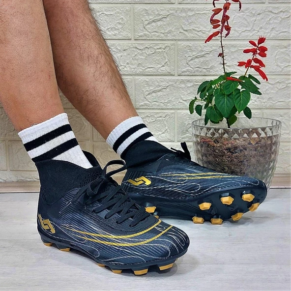 Jump 29676 Siyah-Altın Çoraplı Krampon Çimsaha Futbol Ayakkabı - 3