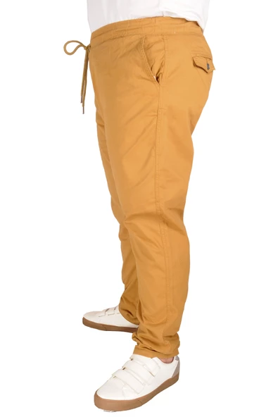 Mode XL Büyük Beden Pantolon Keten Jogger Milano 21913 Taba - Resim 3