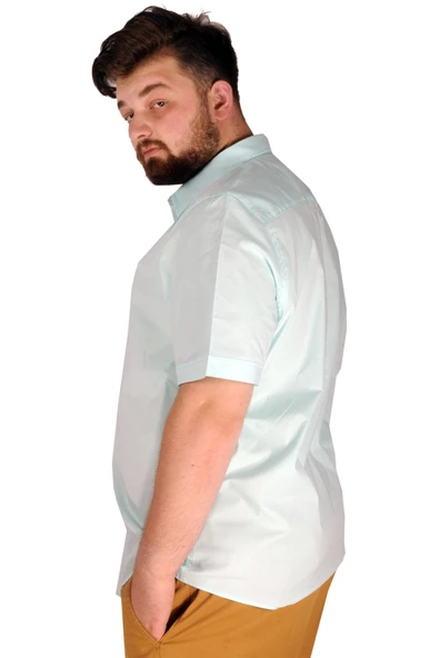 Mode XL Büyük Beden Erkek No Pocket Lycra Poplin 20353 Mint Yeşili - Resim 3