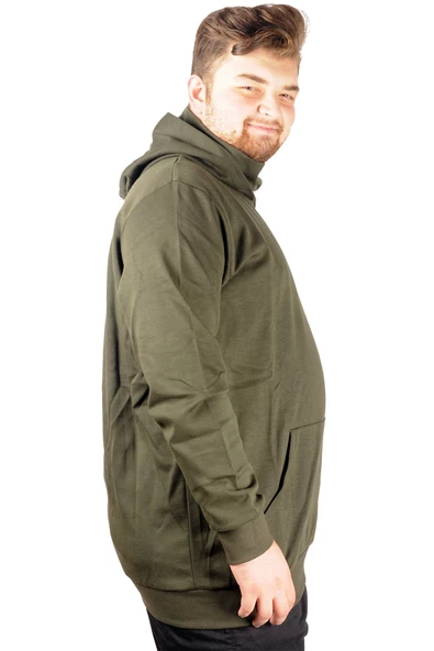 Mode XL Büyük Beden Erkek Sweatshirt Arm Mask 21505 Haki - Resim 3