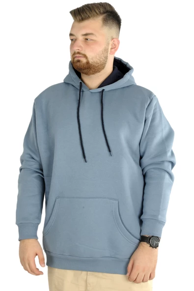Mode XL Erkek Sweatshirt Kapşonlu Pocket Basic 20562 Mavi