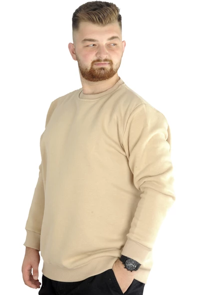 Mode XL Erkek Sweatshirt Bisiklet Yaka Basic 20131 Bej - Resim 2
