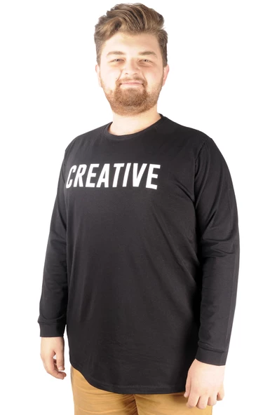 Mode XL Büyük Beden Tshirt Bisiklet Yaka Creative 21194 Siyah ürün görseli 1