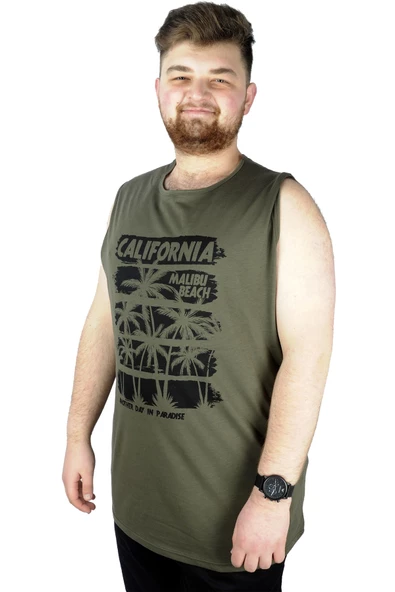 Mode XL Erkek Kolsuz Tshirt Malibu Beach 22123 Haki