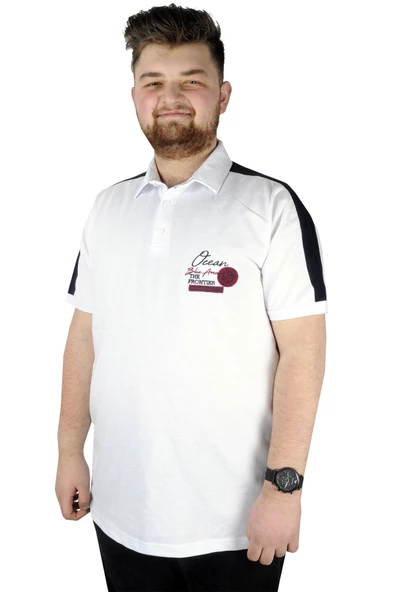 Mode XL Erkek T shirt Polo Ocean 22317 Beyaz