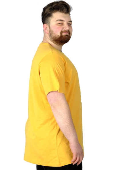 Mode XL Büyük Beden Tshirt Baskılı Flu 22152 Hardal - Resim 3