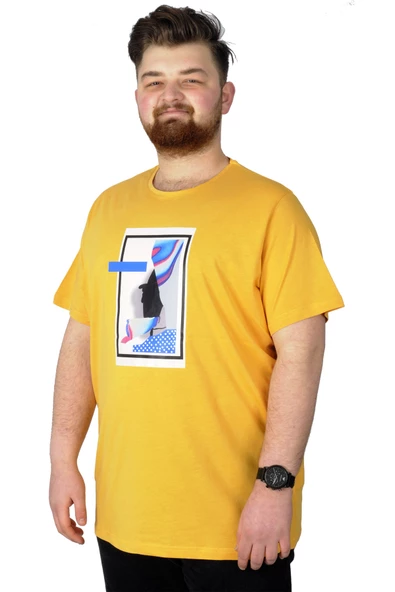 Mode XL Büyük Beden Tshirt Baskılı Flu 22152 Hardal ürün görseli 1