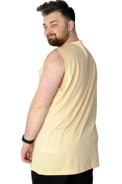 Mode XL Büyük Beden T-Shirt Kolsuz Manhattan Beach 22161 Bej - 2