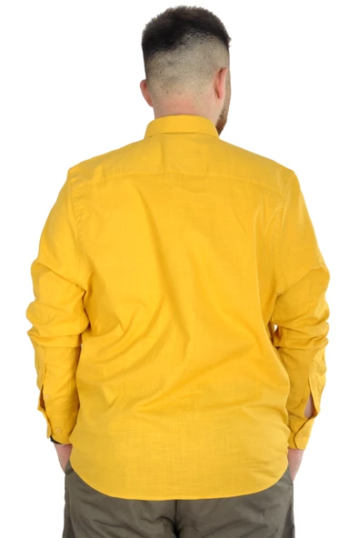 Mode XL Büyük Beden Erkek Keten Cepli  Gömlek 20386 Hardal - Resim 2