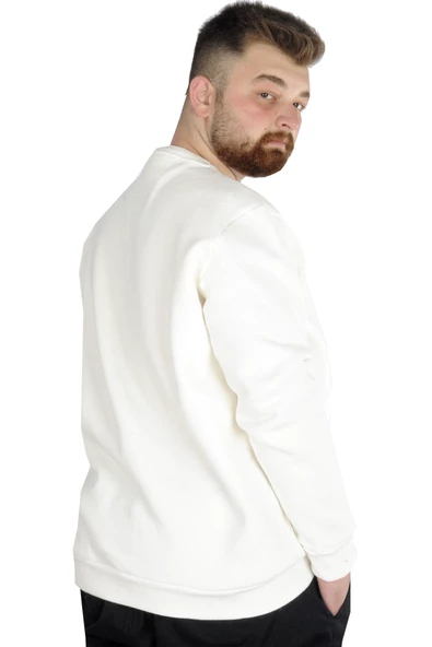 Mode XL Erkek Sweatshirt Bisiklet Yaka Basic 20131 Ekru - Resim 2